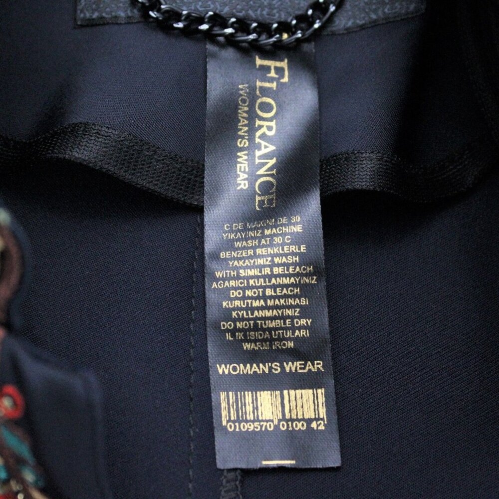 VTG Florance Sz 12 Eur 42 Navy Blue Embroidered Collar Hostess Gown Robe Dress - Picture 12 of 12